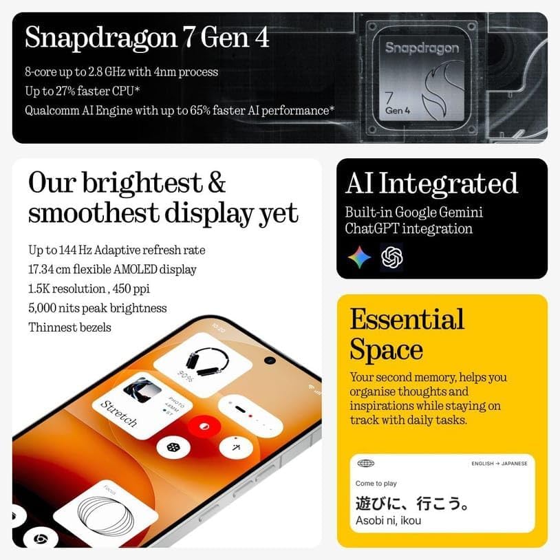 Image of Nothing Phone (4a) Pro (Black, 8GB RAM, 128GB Storage) | Snapdragon 7 Gen 4 | 50MP Triple Camera | 6.83 inch 144Hz AMOLED | 5400mAh Battery OS 4.1