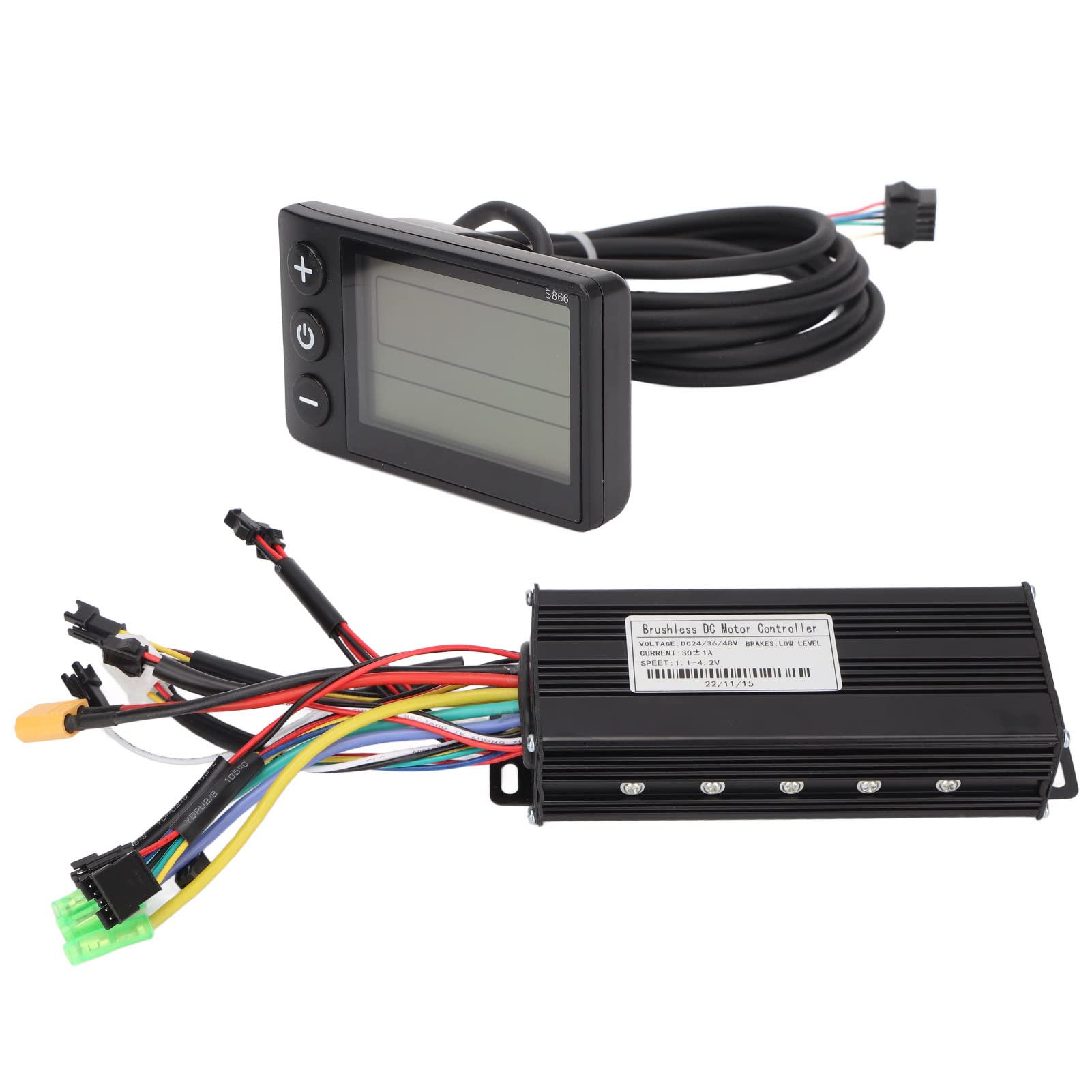 BuyWeek Zestaw kontrolerów silnika bezszczotkowego do roweru elektrycznego, DC 24 V, 36 V, 48 V, 750 W, 1000 W, 30 A, kontroler fali sinusoidalnej S866, wyświetlacz LCD, zestaw liczników do skutera elektrycznego