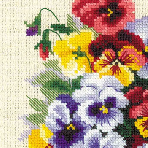 Image of RIOLIS - Pansy Medley 1516, Floral Cross Stitch Kits 7,87 inch x7,87, Cross Stitch for Beginners & Advanced, Crossstitching Kits Adult, Counted Stitching Kits, Flowers Embroidery Kit