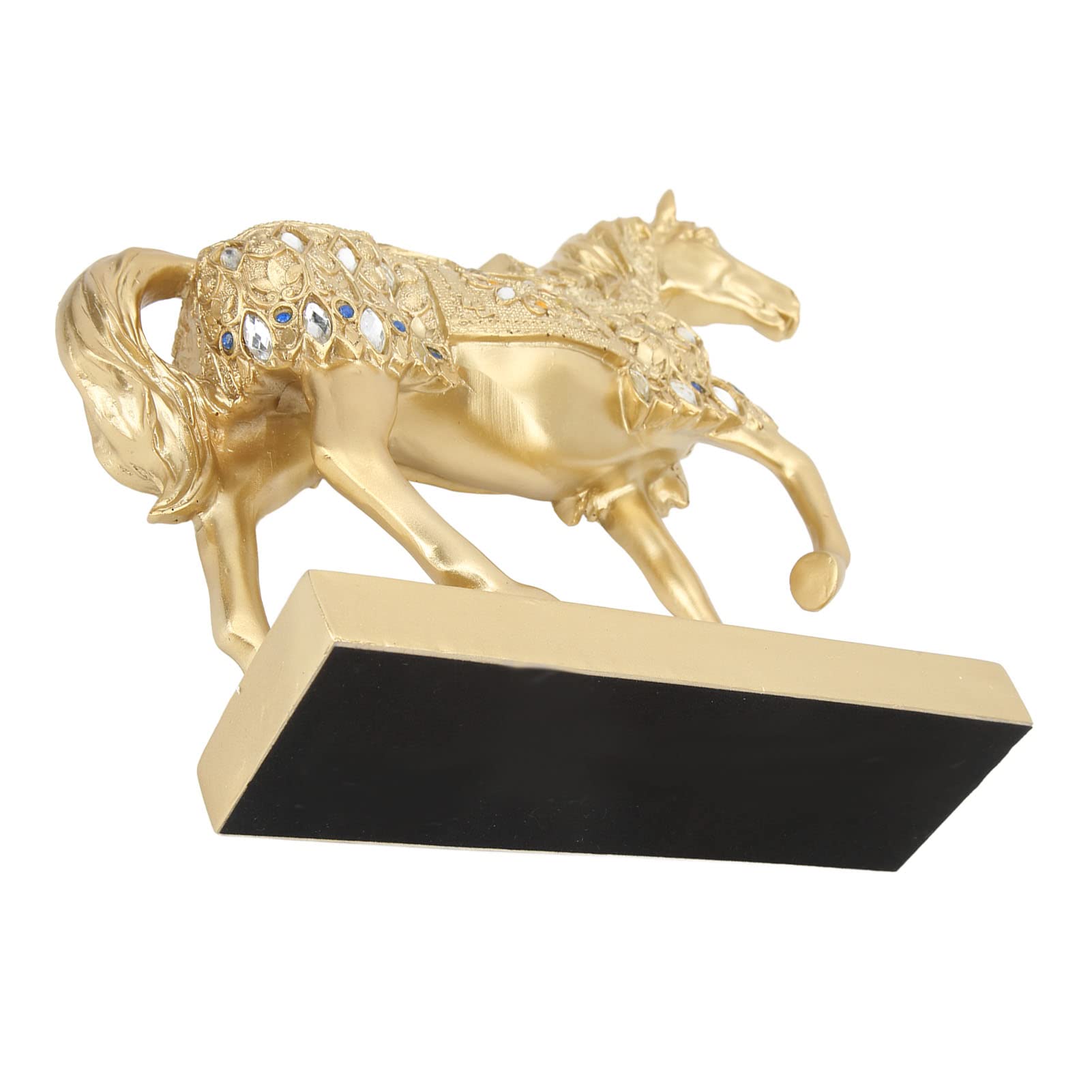 Cryfokt Estatua Dorada de Caballo Que Camina, Decoración Artística de Animales Nobles para Sala de Estar, Elegante Adorno de Resina de 10,35x10,23x2,59 Pulgadas