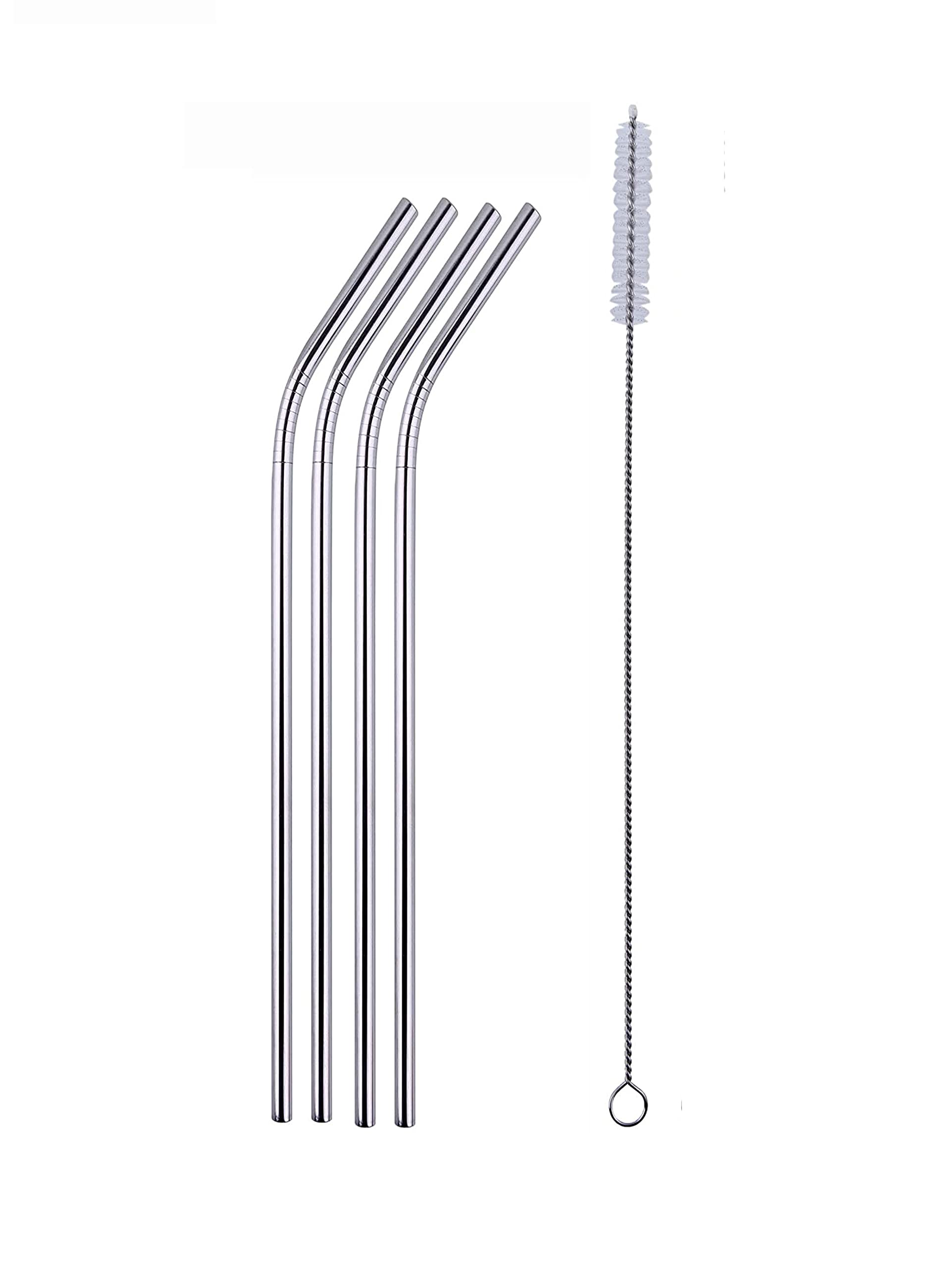 Mapperz Stainless Steel Straws for Drinking with Brushes/Reusable Stainless Steel Straw with Cleaning Brush- Long Metal Straws for Drinking, Set of 5 (4- Bend Pipe, 1-Cleaning Brush,Silver)