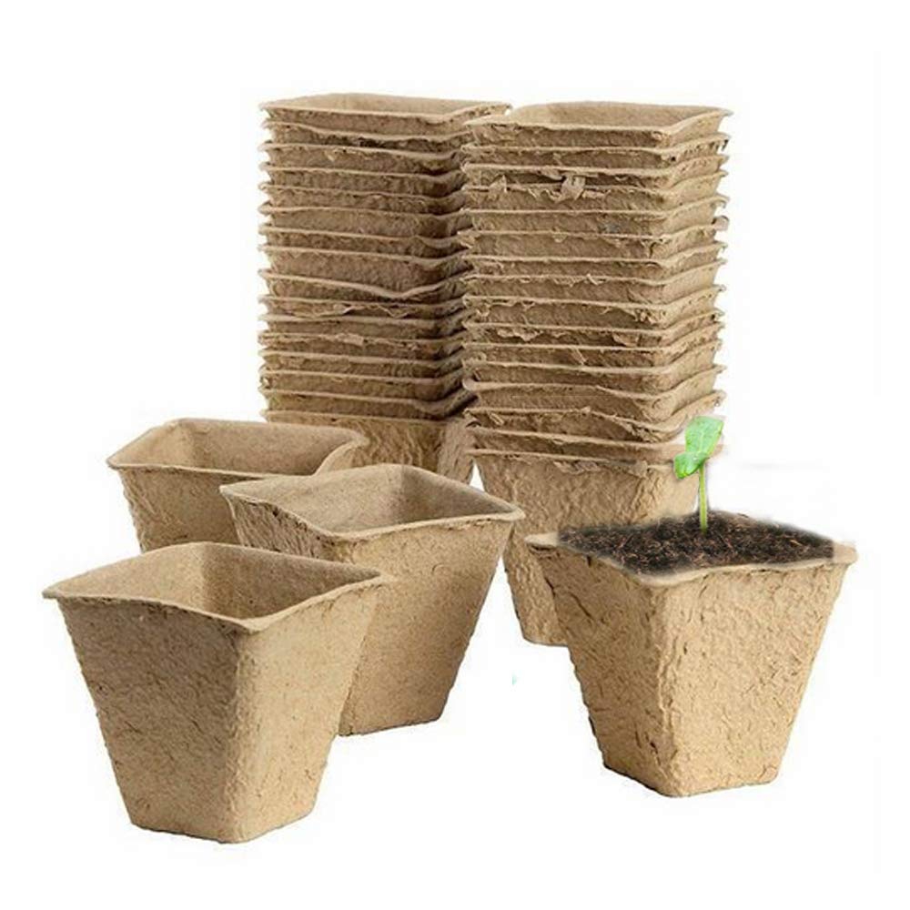 Baoii50pcs 6cm Fibre Pots, Square Flower Pot Biodegradable Peat Pots Seed Pots for Small Rooting Plants Veg Planter Disposable Garden Germination Nursery Pot