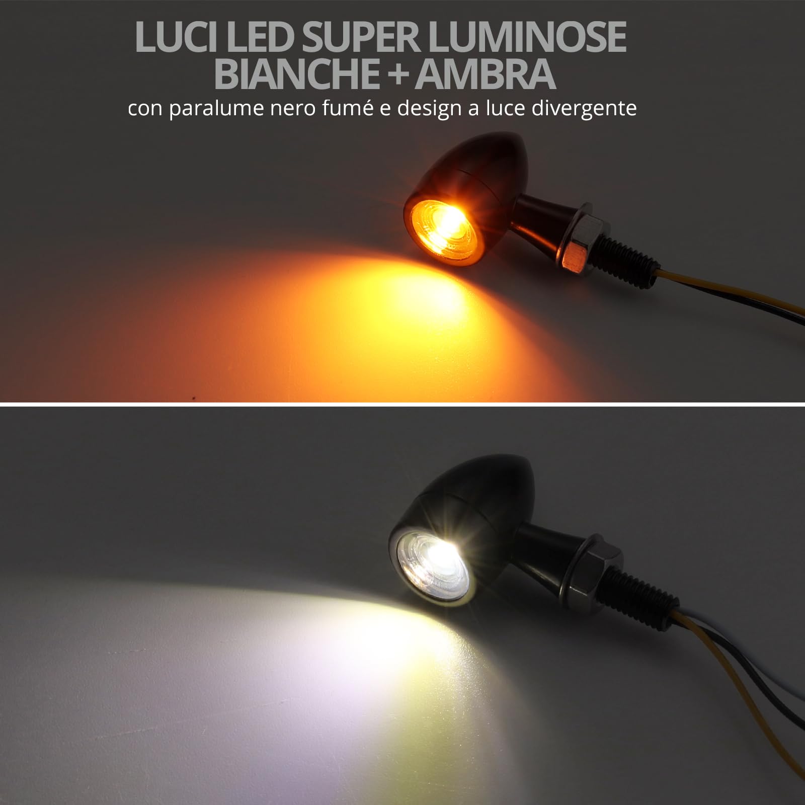 Justech 2 Pezzi LED Indicatori di Direzione Minifrecce 12V Mini Frecce IP65 Luce Ambra + Bianco Mini Luci di Indicatore con E24 per Vite M8 per Moto Scooter