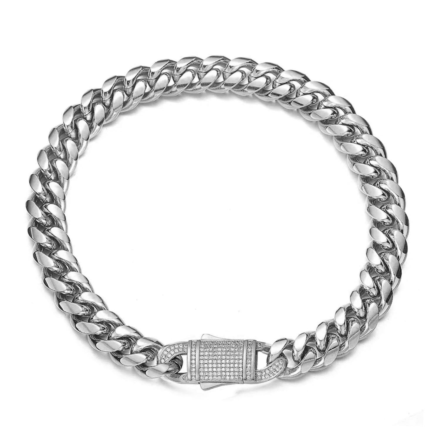 Silver Plated Cuban Link Chain Pattern Openable Bracelet Jewellery for Men & Boys