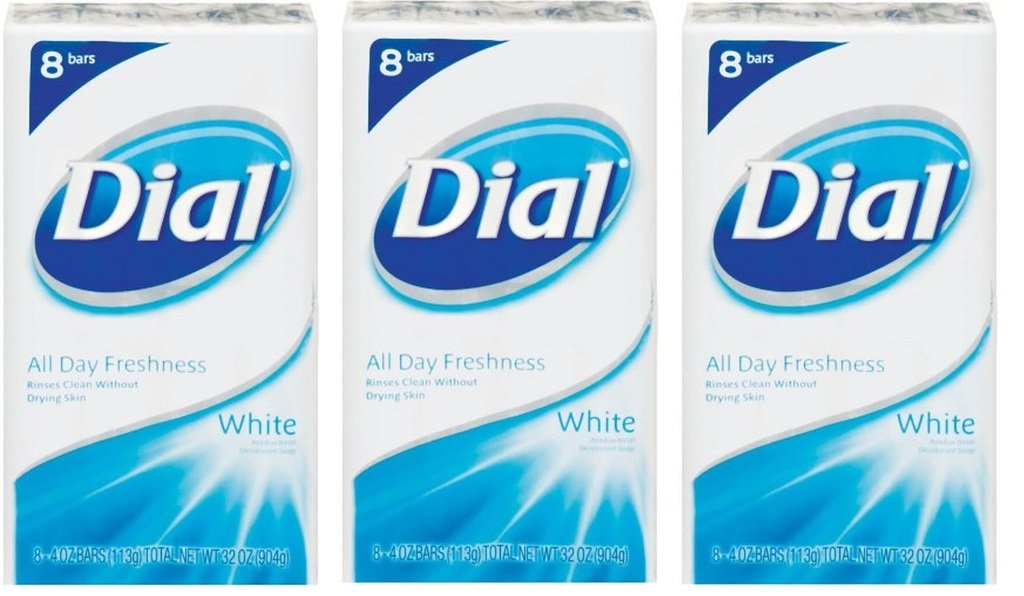 (PACK OF 24 BARS) Dial Classic WHITE Antibacterial Bar Soap. Round the Clock Odor Protection. Leaves Skin Smooth & Radian! Hypo-Allergenic. Great for Hands, Face & Body! (24 Bars, 4oz Each Bar)
