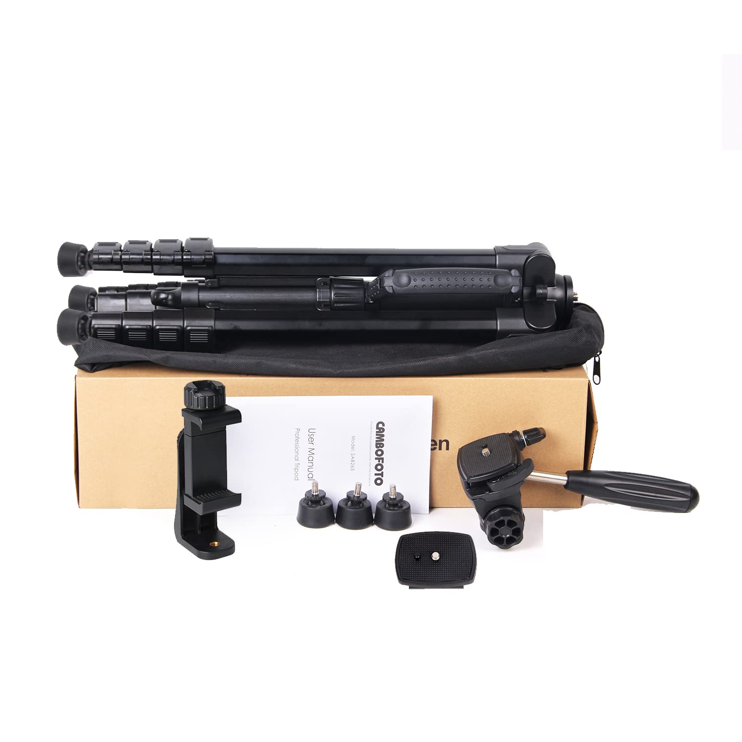 CAMBOFOTO 74"-Camera-Tripod, Porfessional Aluminum Heavy Duty Tripod Stand For Mirrorless Camera/DSLR/Cell Phone/Camcorder, With Holder And Travel Bag - View #9