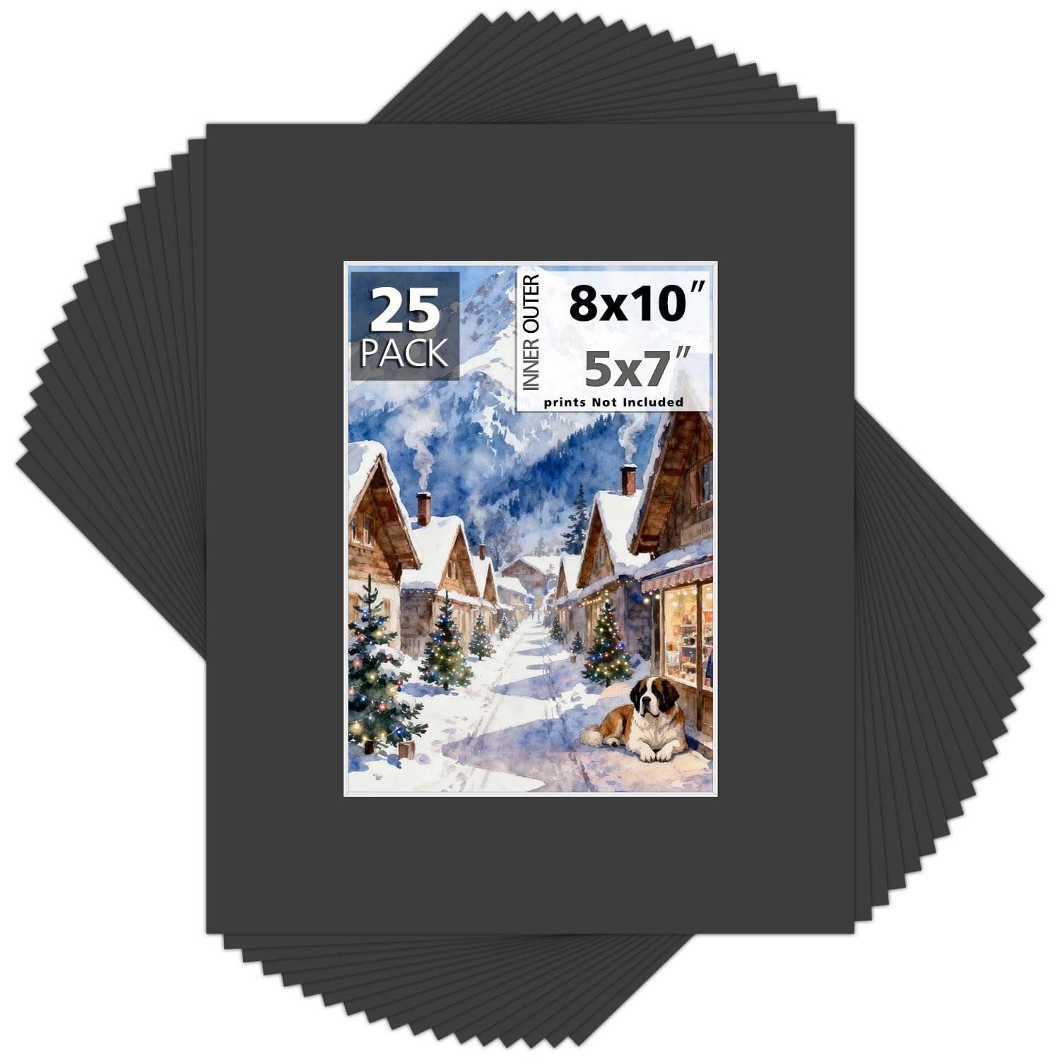 Mat Board Center, Pack of 25, 8x10 for 5x7 Black Mats - Acid Free, 4-ply Thickness, White Core - for Pictures, Photos, Framing-image-13