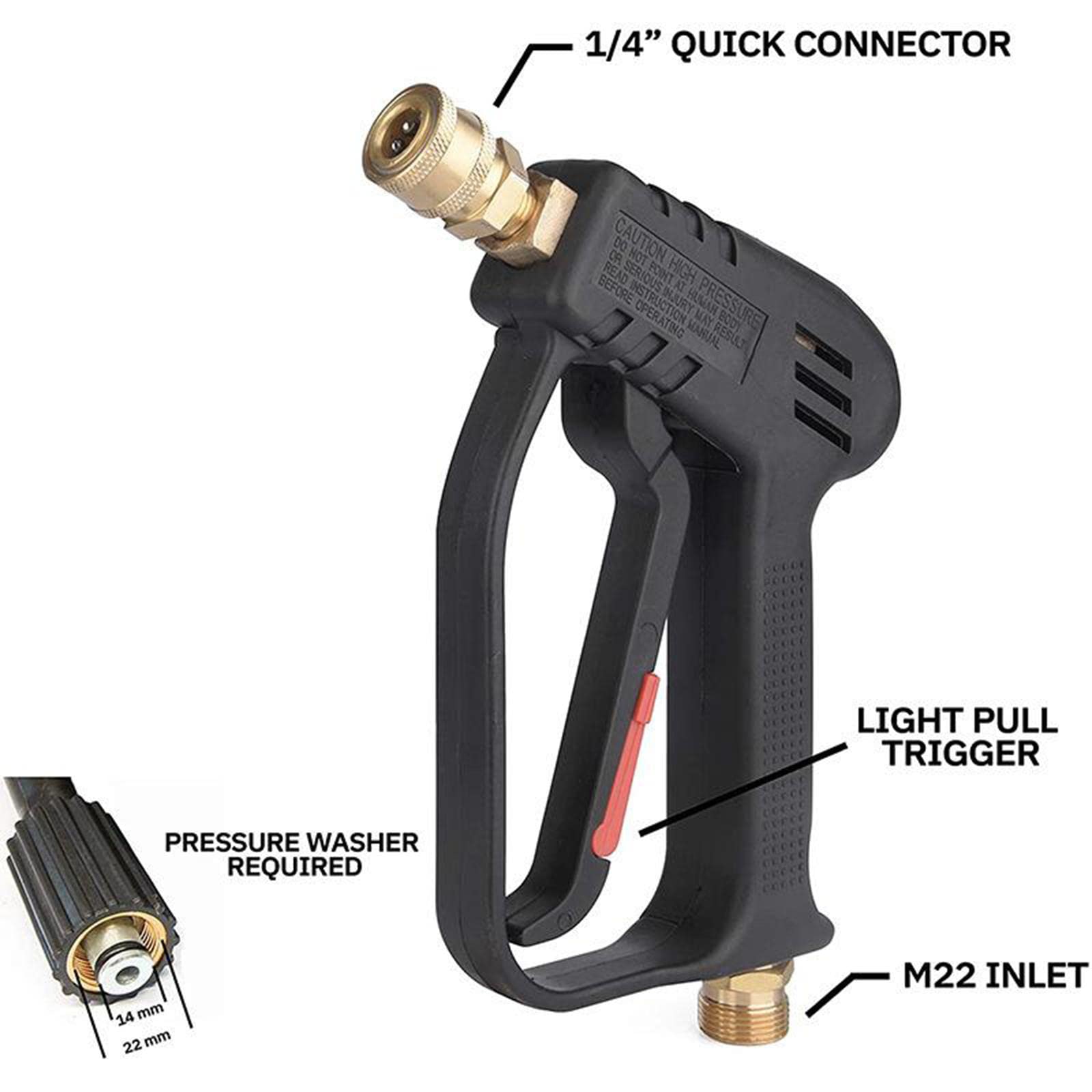 Hidrolimpiadora Pistola de Alta Presión Rociador Compatible Ajustable de Latón Y Plástico Mango Ergonómico Resistente Adecuada para Lavado de, Lavadora Arma