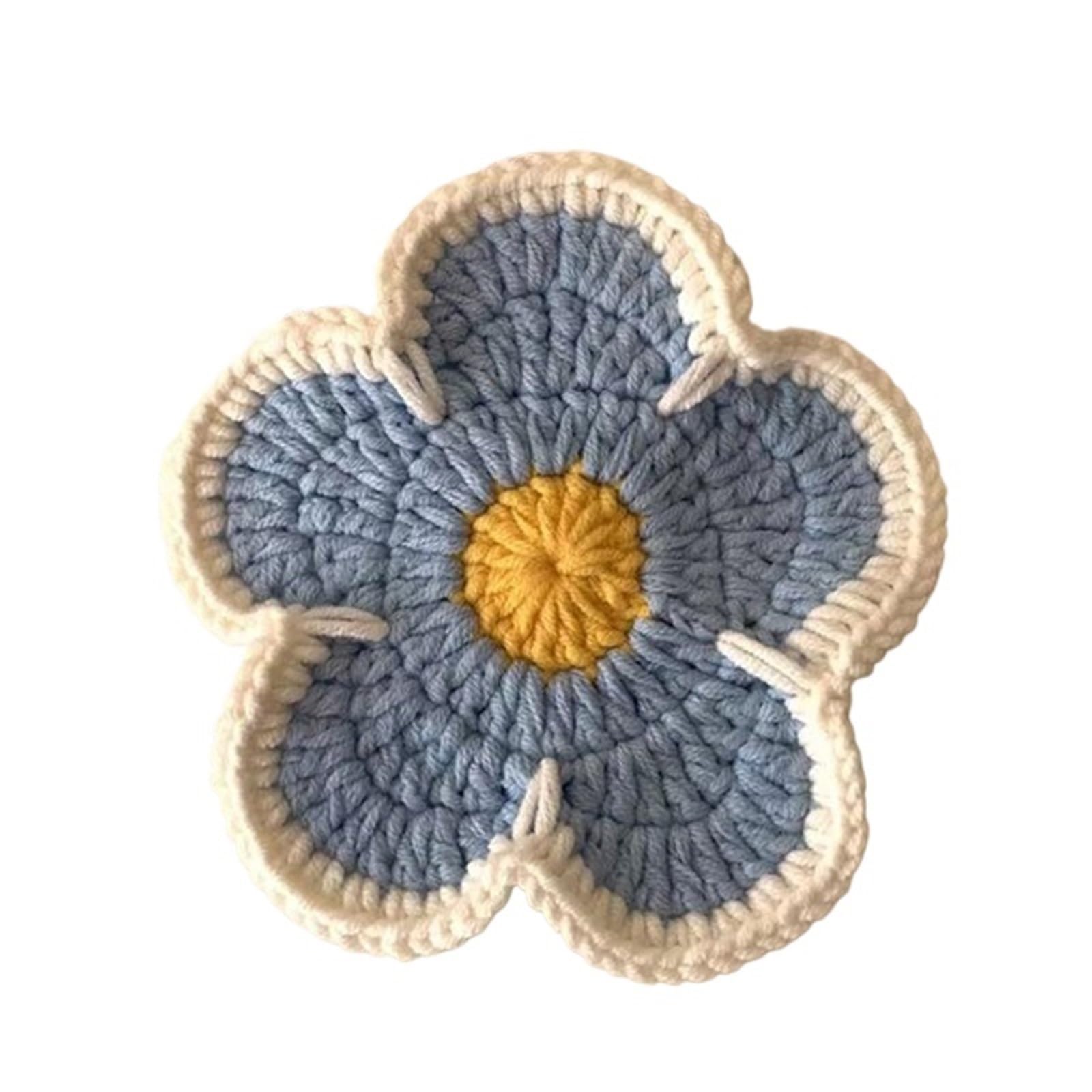 4pcs Handmade Crochet Round Coasters - Reusable Insulation Pads - Sunflower Design - Perfect For Desktop Decoration(Color4)