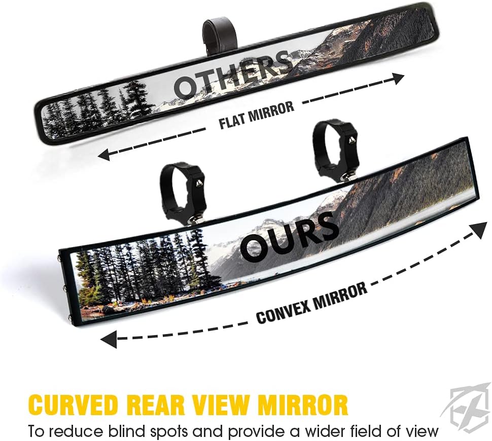 Xprite 17.5" UTV Rear View Center Mirror w/Interior Lights and Rocker Switch, Aluminum Curved Rearview Mirrors fits 1.75"-2" Mount for Polaris RZR Can-Am X3 Kawasaki Yamaha, Patent Design