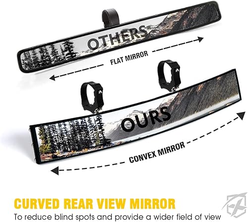 Miniatura 6 de Xprite Espejo central de visión trasera UTV de 17.5 pulgadas con luces interiores e interruptor basculante, espejos retrovisores curvados de