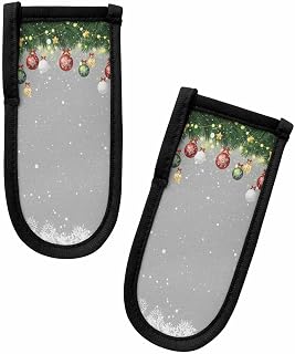 DecorLovee 2 Pack Cast Iron Handle Cover, Grey Christmas Balls Pot Holders Covers Heat Insulation, Xmas Pine Needle Ball Star Snowflake Skillet Handle Cover Hot Pan Handle Sleeve for Kitchen Cooking