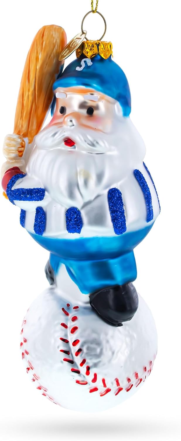 Santa The Baseball Player Blown Glass Christmas Ornament