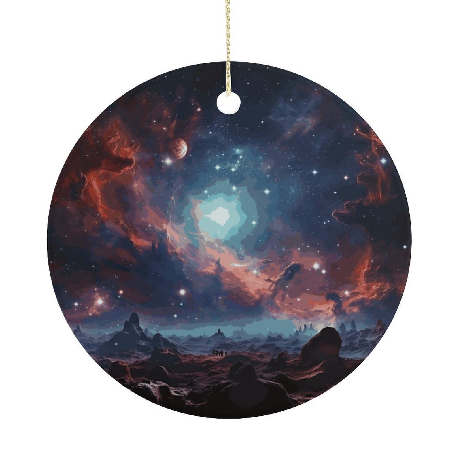 Space with Cluster Christmas Ornaments Colorful Round Ceramic Ornament Christmas Hanging Decor Christmas Tree Decorations Xmas Keepsake for Women Men Xmas Holiday Party