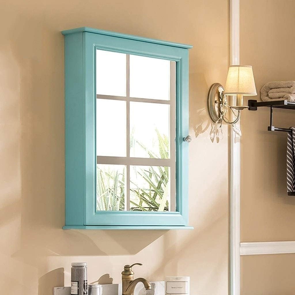 Storage Vanity Mirror Bathroom Moisture-Proof Mirror Cabinet Wall-Mounted Solid Wood (Color : Green, Size : 60 * 15 * 80cm) (Green 60 * 15 * 80cm)