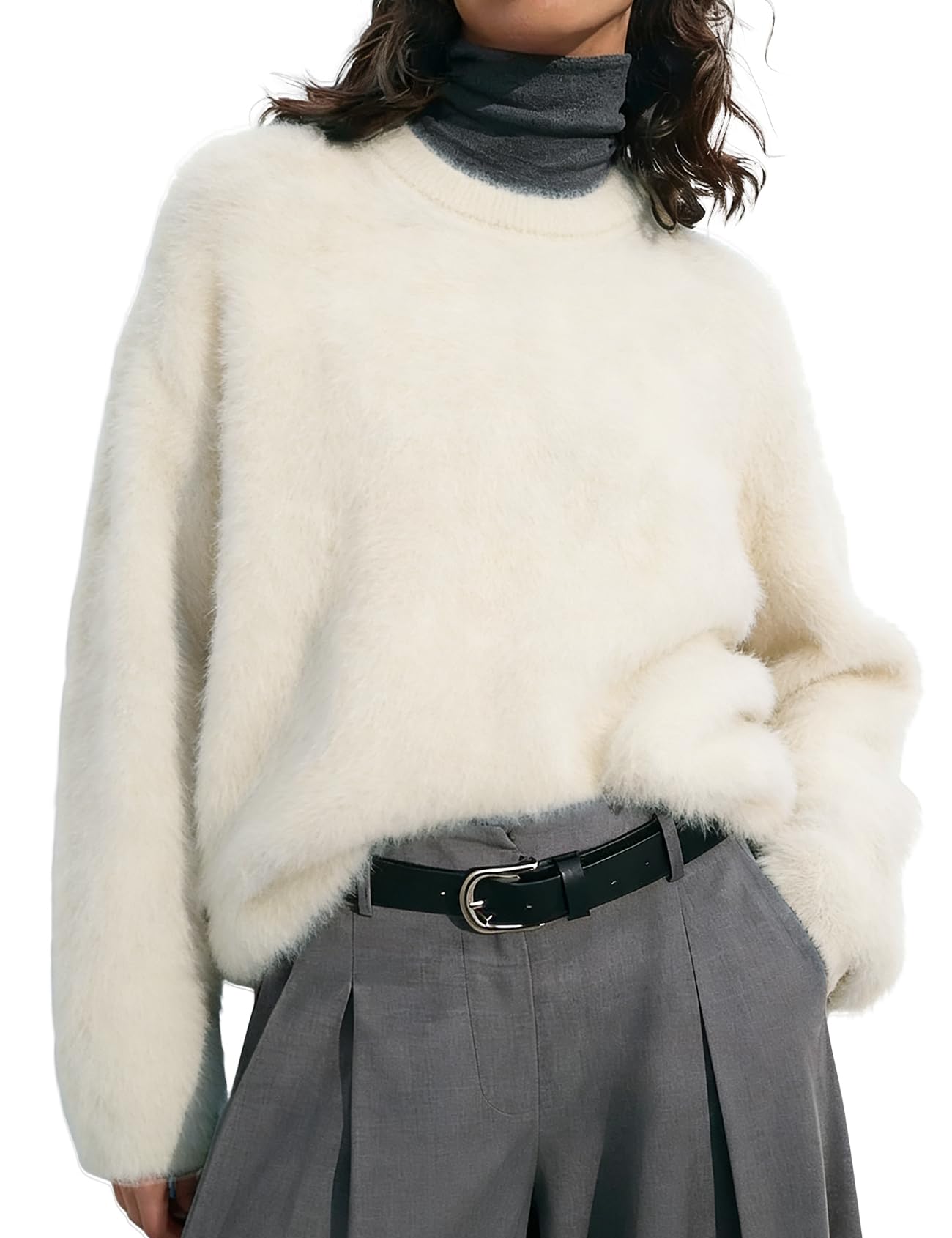 Gihuo Womens Fuzzy Sweaters Long Sleeve Pullover Fur Sweater Fall Sweaters 2025 Knit Sweater Jumper Tops