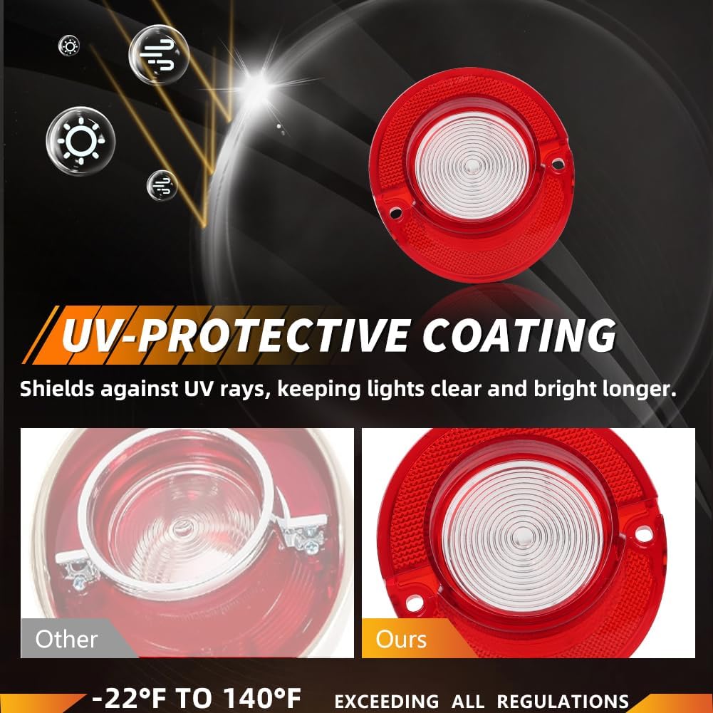 Tail Light Lens Compatible with Chevy Impala 1964, [DOT] [IP67 Waterproof] Tail Lamp Lens (Left + Right), Replace OEM #MO-3237, 6 PCS, Red Lens