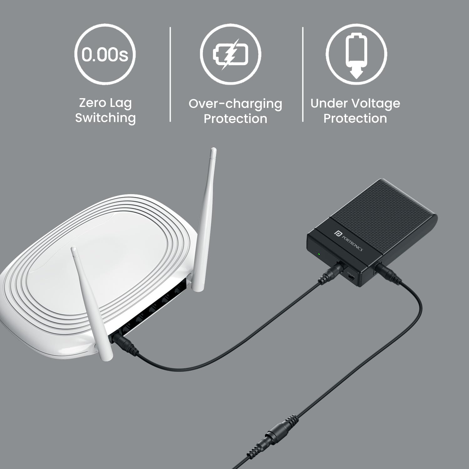 Portronics Power Plus II Mini UPS for 12V-3A WiFi Router Broadband Modem, Backup Upto 4 Hours, Current Surge Protection, UPS Power Backup for WiFi Router Modem During Power Cuts (Black) — Amazon image 3