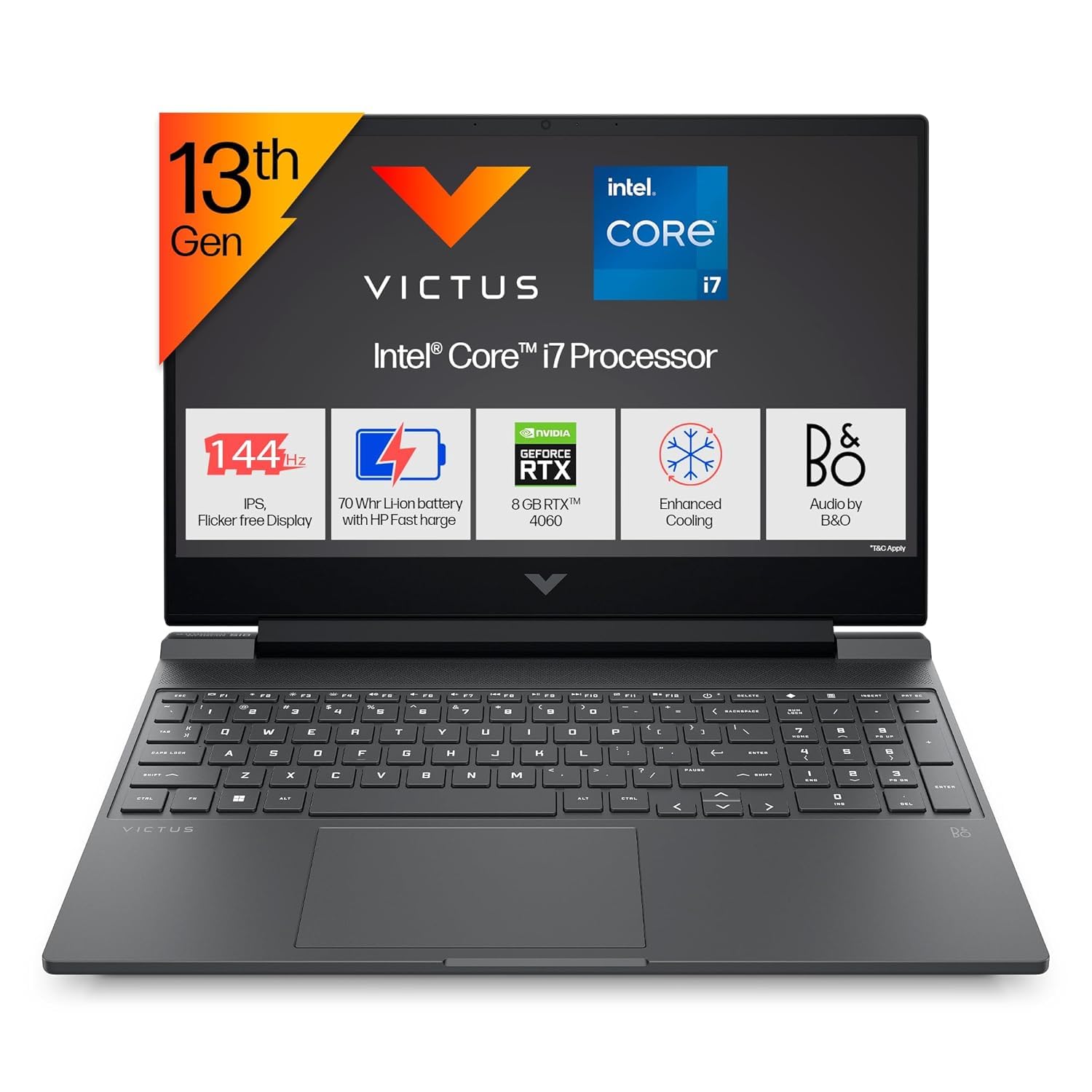 HP Victus, 13th Gen Intel Core i7-13620H, 8GB NVIDIA RTX 4060 Gaming Laptop (16GB RAM, 512GB SSD) 144Hz, IPS, 15.6''/39.6cm, FHD, Win11, Office21, Mica Silver, 2.29Kg, Enhanced Cooling, fa1276TX