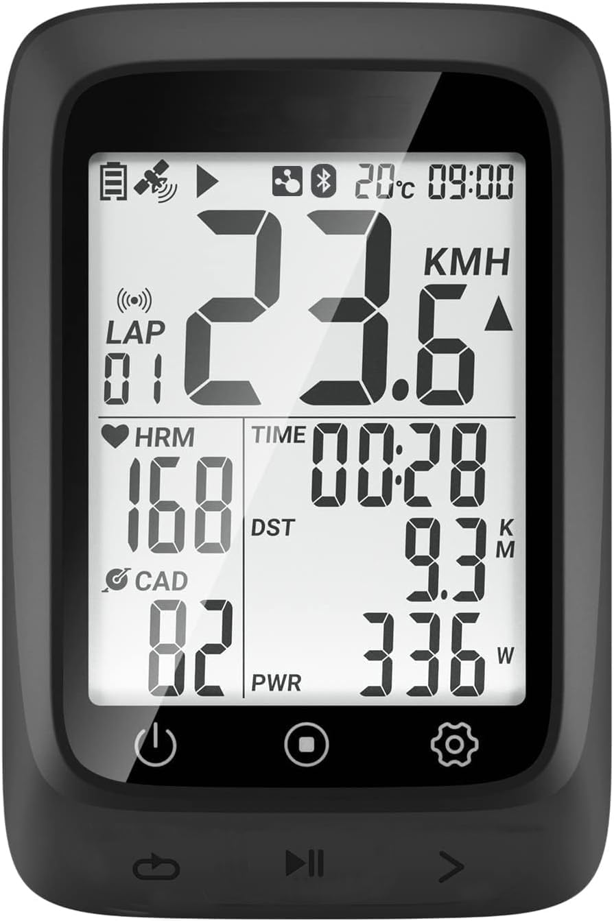 Bike Computer GPS Wireless, ANT+ Bike Computer GPS with Bluetooth, Multifunctional ANT+ Bicycle Computer GPS with 2.4 LCD Screen, Bike Speedometer with Auto Backlight IP67, Black
