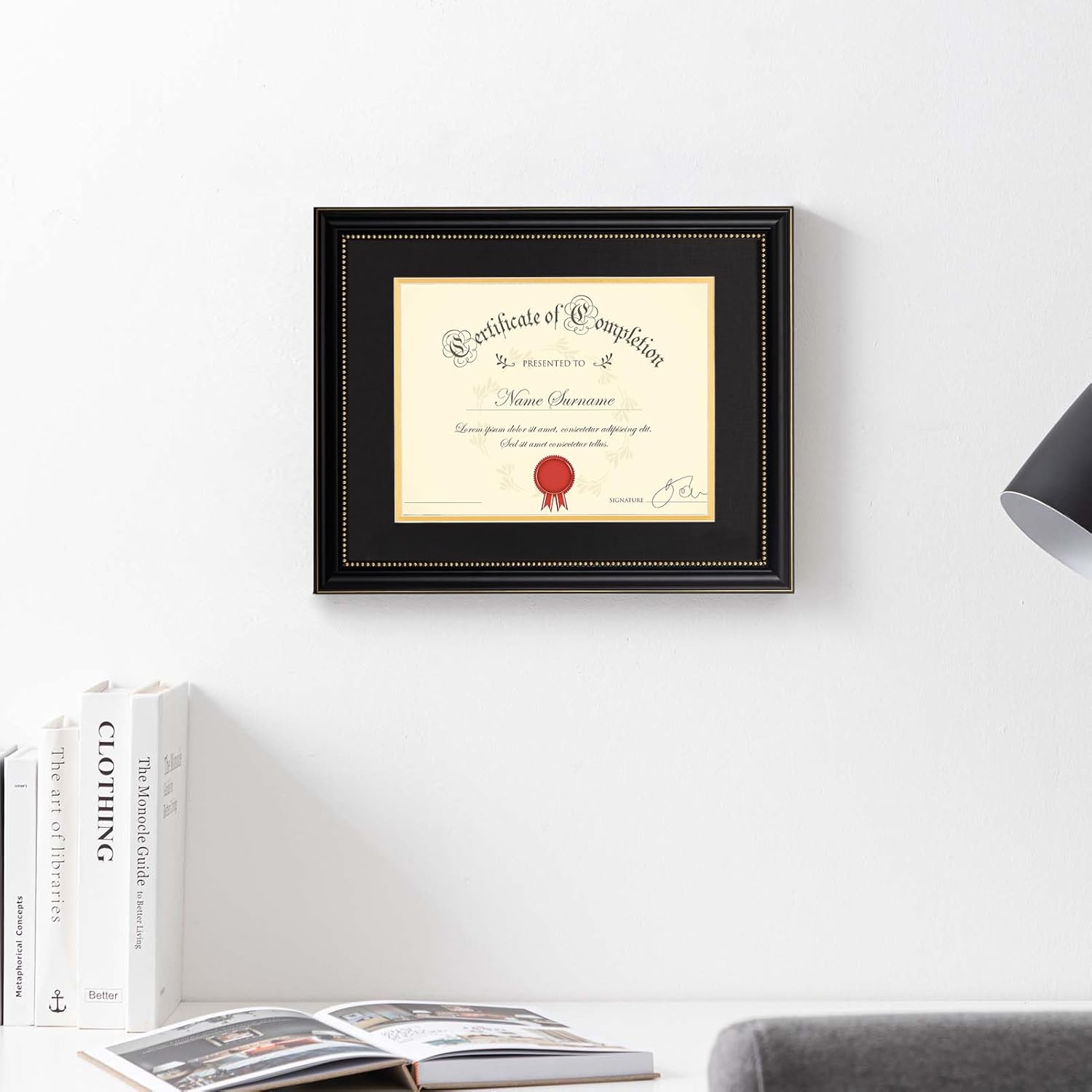 eletecpro 11×14 Diploma Frame for 8.5×11 Degree, Solid Wood with Real Glass, Black & Gold Mat, Wall or Tabletop Display, Office or Home Decor, Black Color, 1 Pack