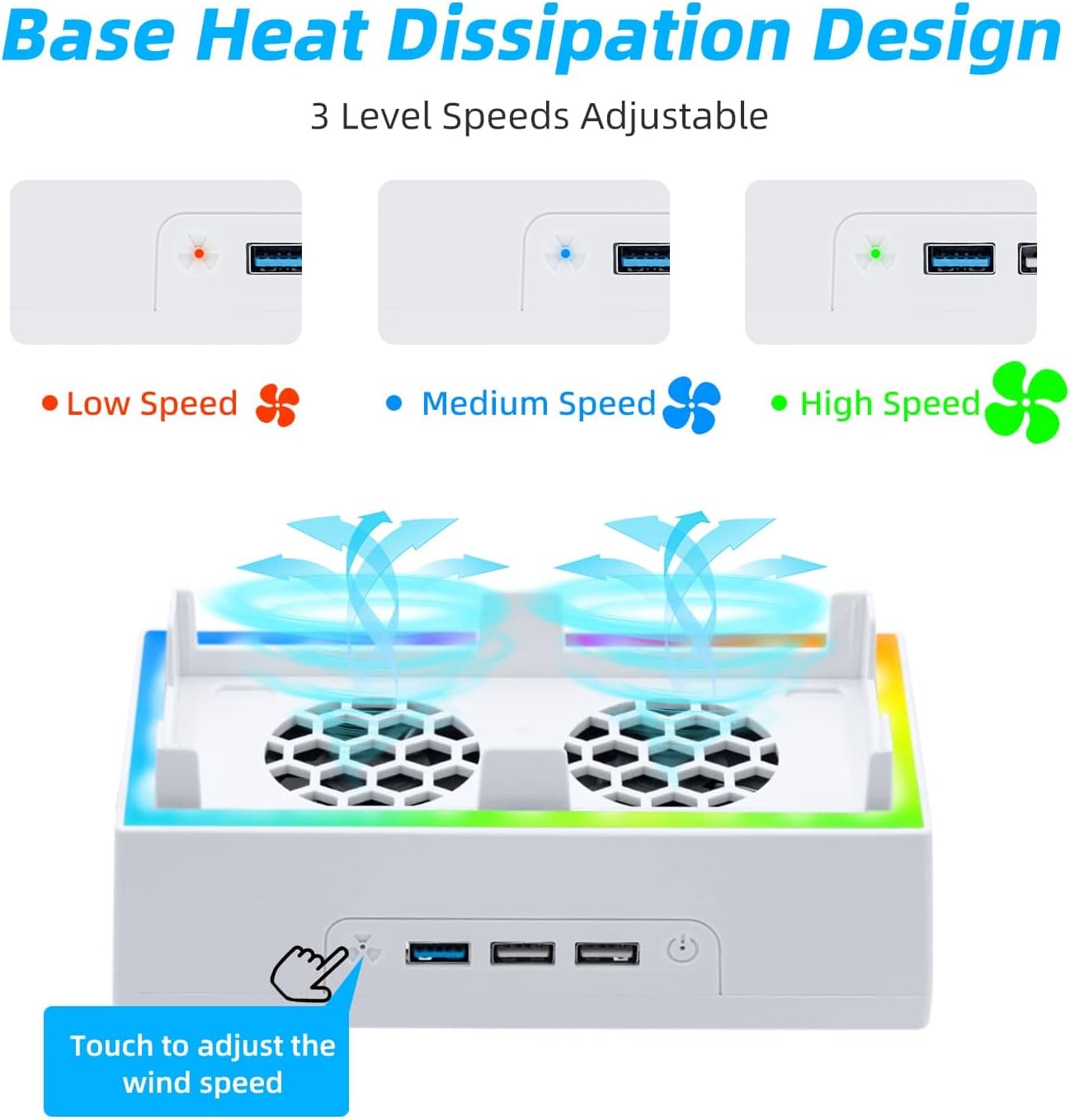 Mcbazel Wall Mount for Xbox Series S, Wall Mount Kit Accessories with Dual Cooling Fans & RGB Light, 3-Speed Adjustable Stand, Extra USB Ports, 2 Controller Holder for Xbox Series S Console - White