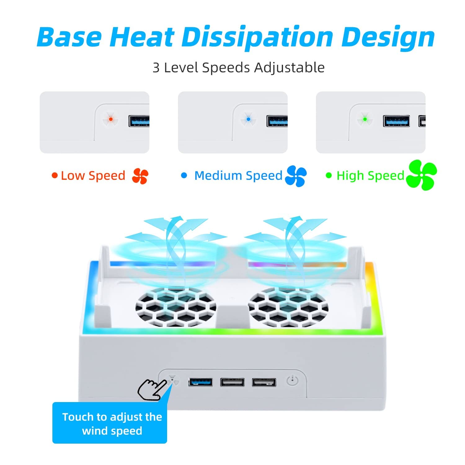 Mcbazel Wall Mount Kits with Cooling Fan for Xbox Series S, RGB Color LED Cooling System Stand with 3-Level Adjustable Speed, Extra 3 USB Port & 2 Controller Holder : Video Games