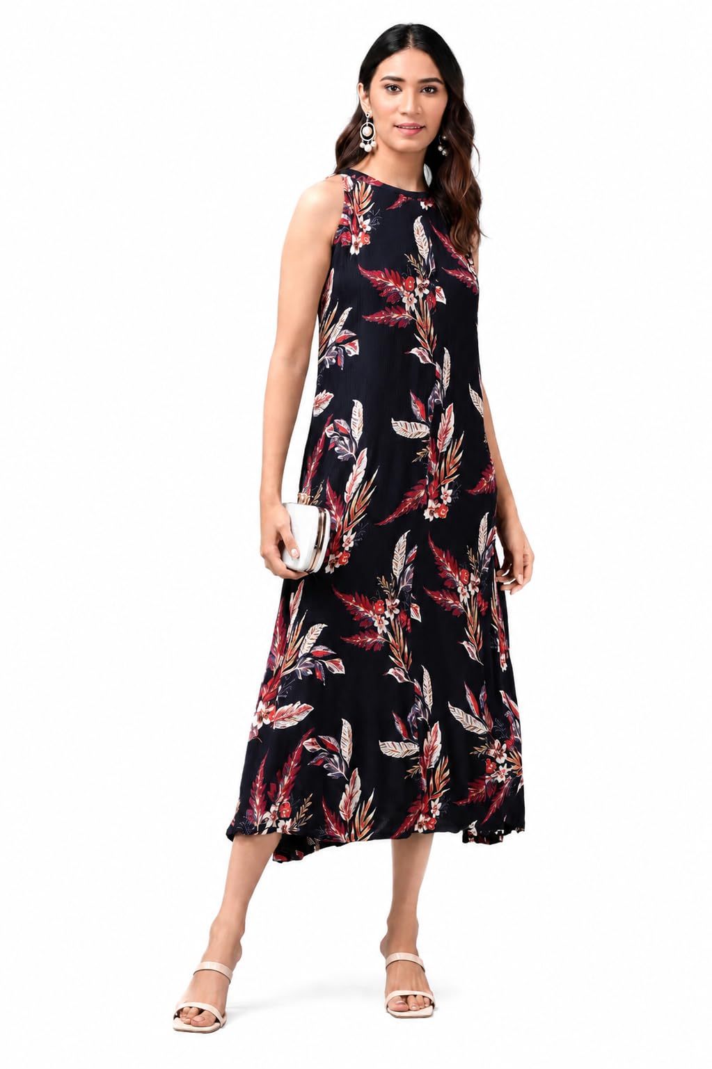 Women's Rayon Crepe Floral Printed Knee-Length A-Line Dress for Women-image-49