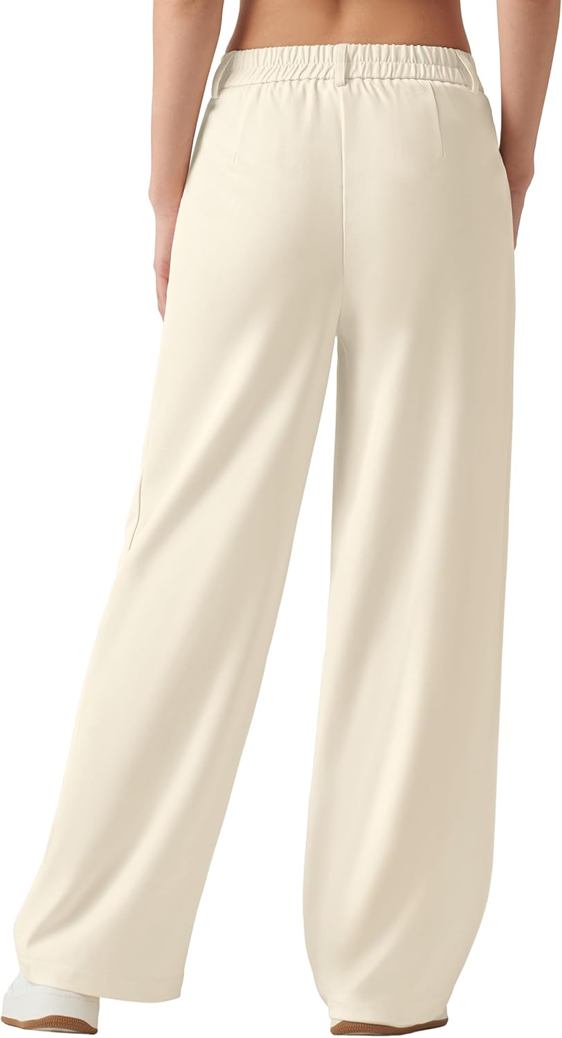 Women's Work Pants High Waisted Dress Pants Petite Wide Leg Trouser Slacks Business Casual with Pockets 30" Off White XS - Image 2