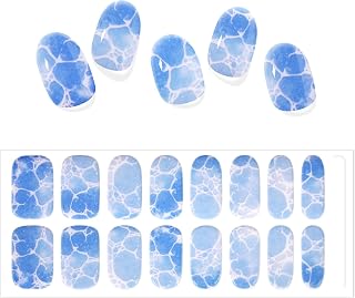 SILPECWEE Semi Cured Gel Nail Strips (Azure Ocean - 16 PCS), French, Rainbow Gel Naisl Stickers Full Nail Wraps Need UV Light, Salon Quality & Easy to Use - with Prep Pads, File, Wood Stick