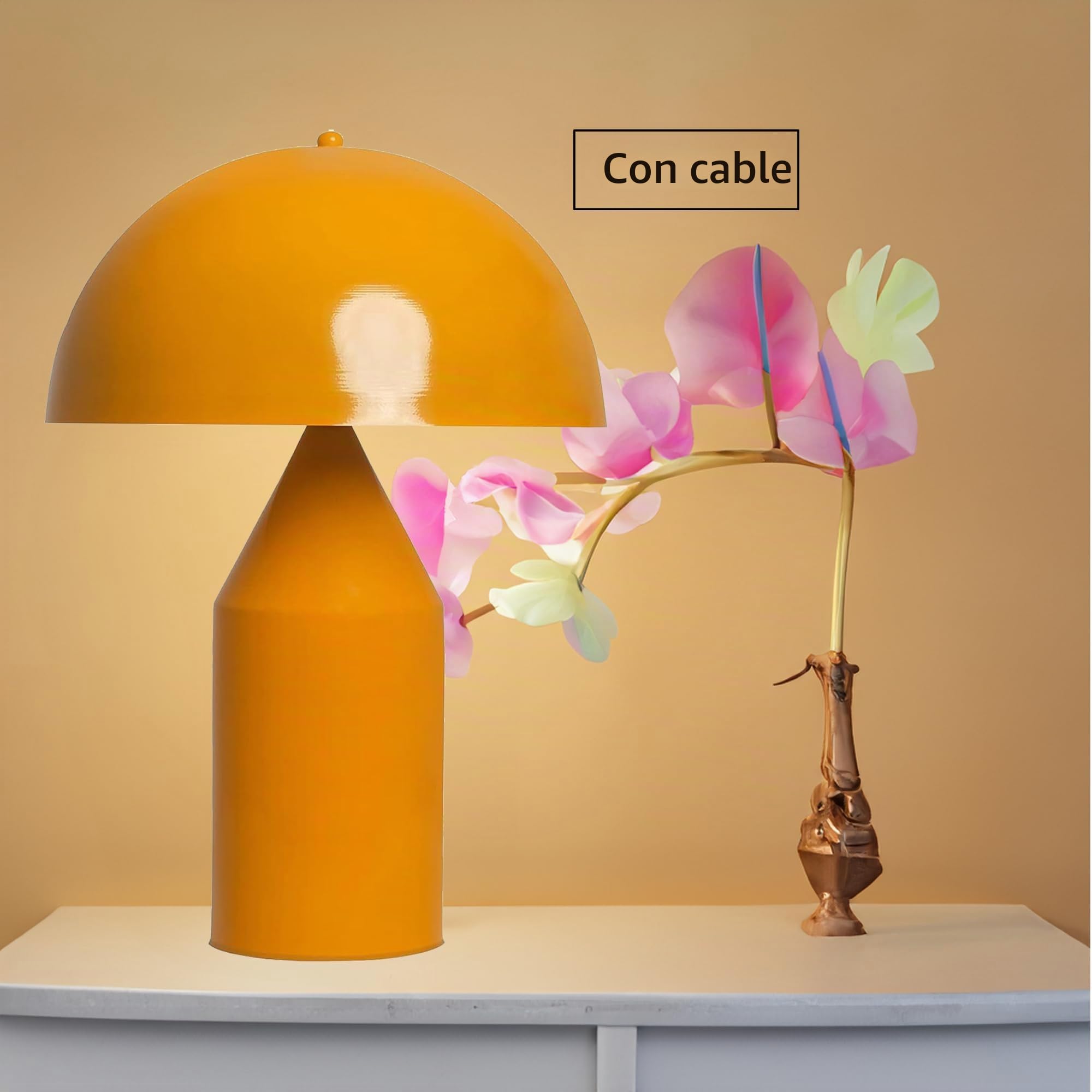 bamyum Lipeo Lámpara Retro Amarillo, E27 Lámpara Sobremesa Lámpara de Mesa Industrial Moderna Lámparas de Mesa de Metal Para Dormitorio Lámpara de Noche Decoración de Setas Para El Hogar…
