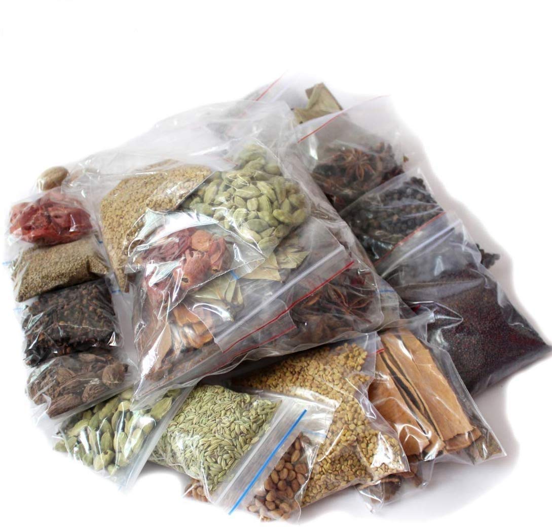 Earth Best 100% Natural Leaves, Ajwain, Kali Elaichi, Black Pepper, Green Cardamom, Chironji, Cinnamon, Cloves, Jeera, Dry Ginger, Saunf, Methi, Javitri, Mustard, Nutmeg and Star Aniseeds - Set of 16