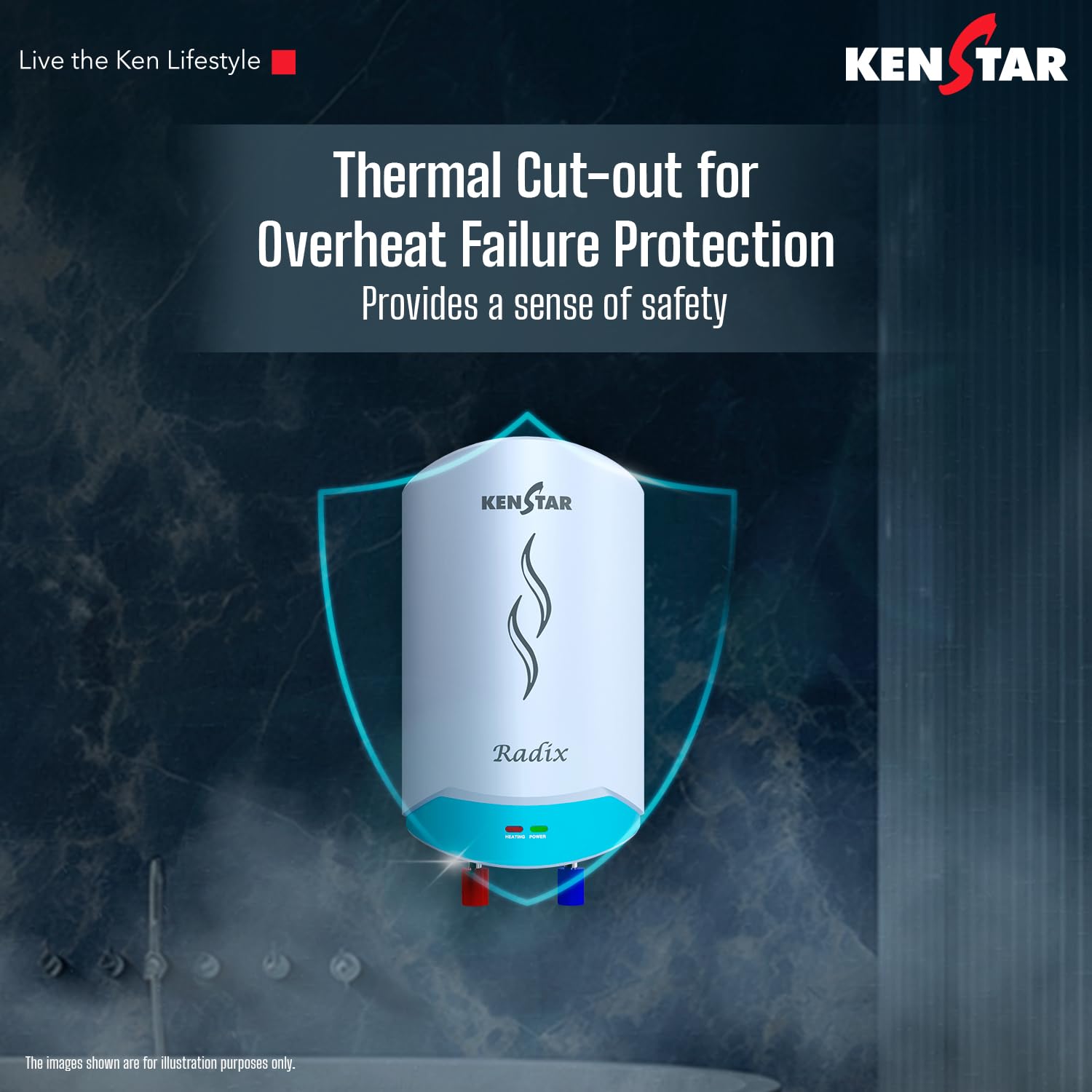 Kenstar Radix |3L|3000-Watts Powerful Heating | Electric Instant Water Heater (Geyser) |High Grade SS Tank with Advanced 4 Level Safety| Rust-Proof| White| Wall Mounting 4