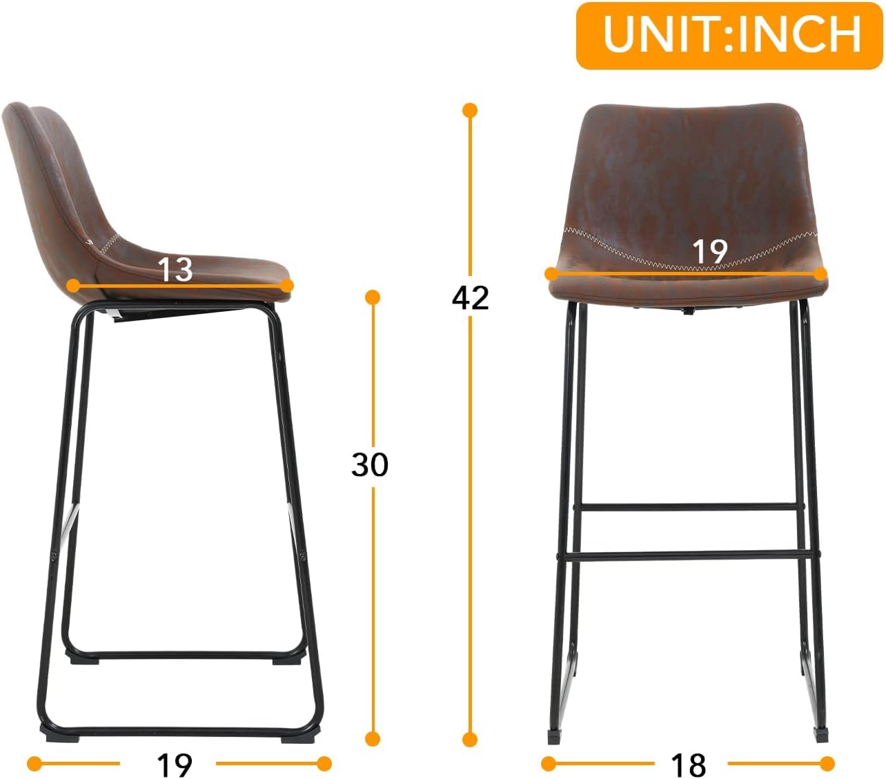 Fashion Barstools,Bar stools Set of 2 Bar Stool Counter Height bar stools Chairs Kitchen Stools with Back Island Chairs for Kitchen/Dining Room,Brown (42Inch)