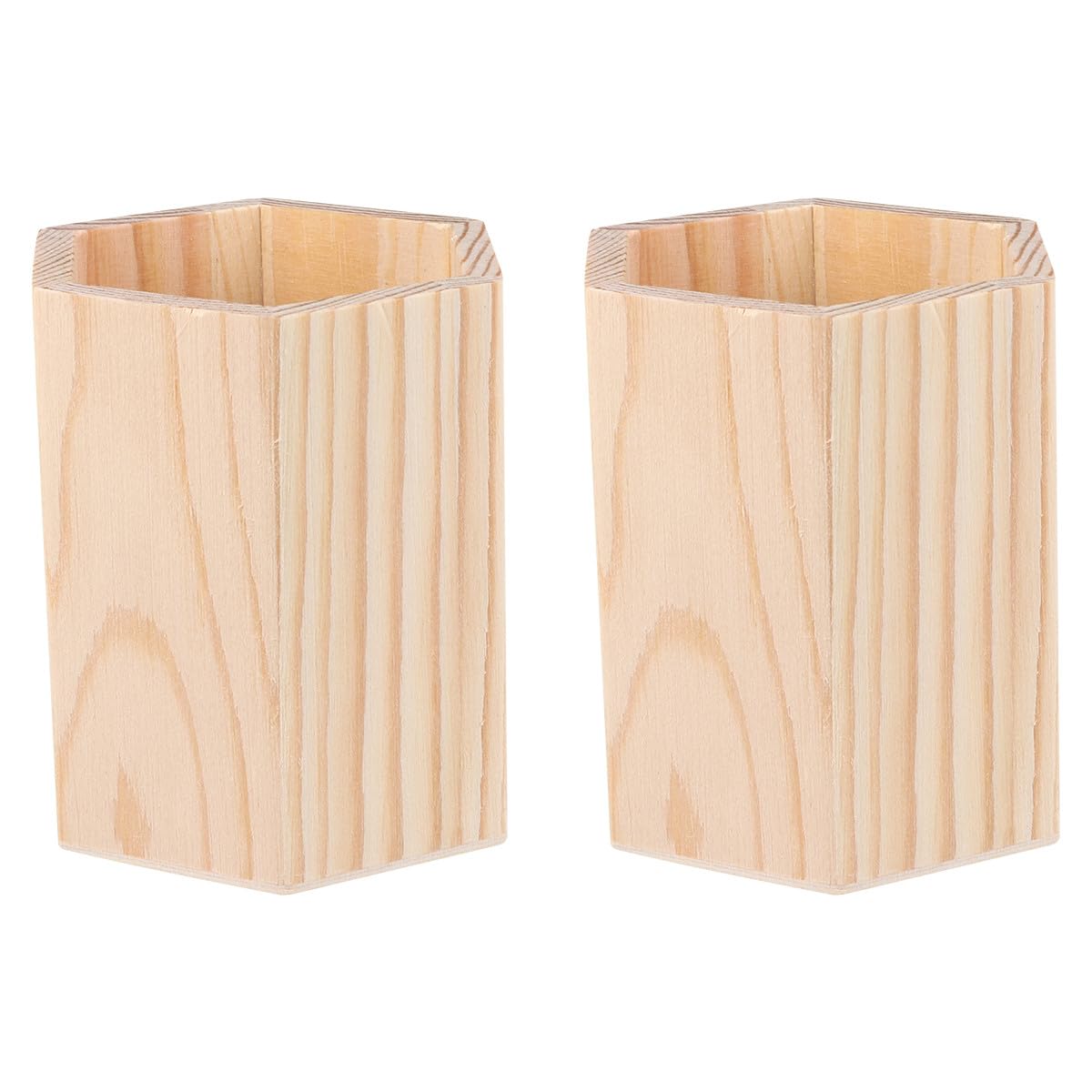 TOYANDONA Hexagon Wooden Pencil Holder 2 Pcs Unfinished Solid Wood Pen Pot Set Single Compartment Desk Organizer for Office Home Diy Graffiti Storage Case for Pens Scissors Cosmetics