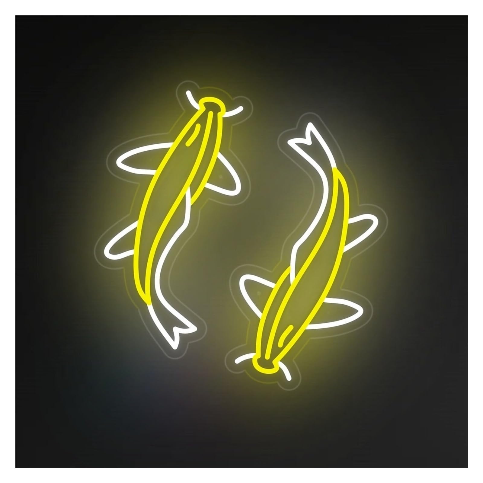 Xenite Lemon Yellow Hanging Art Neon Signs Two Fish Animal Led Light Neon Sign, Suitable For Restaurant, Home Wall Decor 48Cm