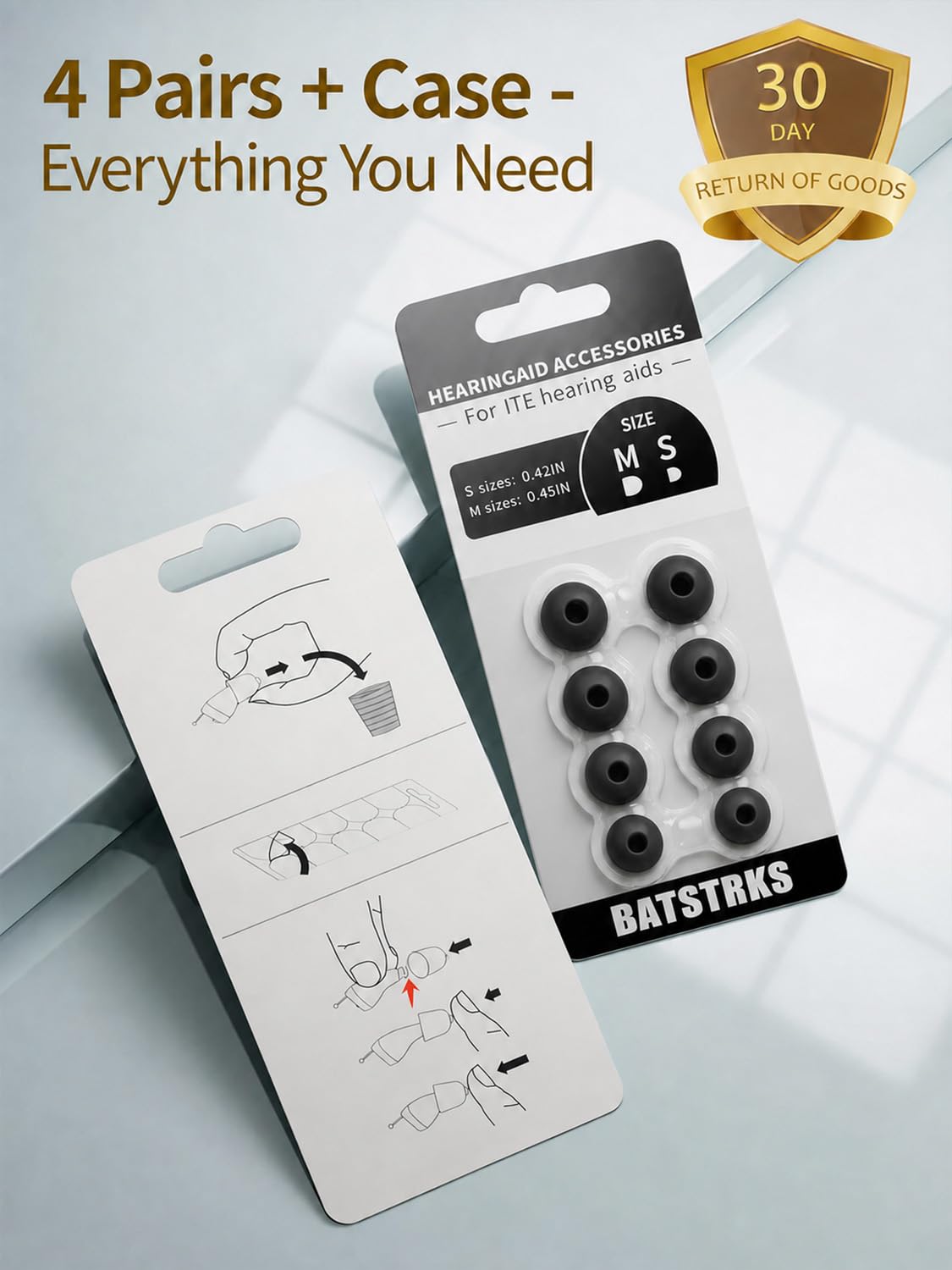 Hearing Aids Domes 4 Pairs Memory Foam Earplugs for BTE Hearing Aids/Amplifiers Soft Noise-Reducing Ear Cushions for Improved Comfort and Wear Universal Replacement Earplug Tips
