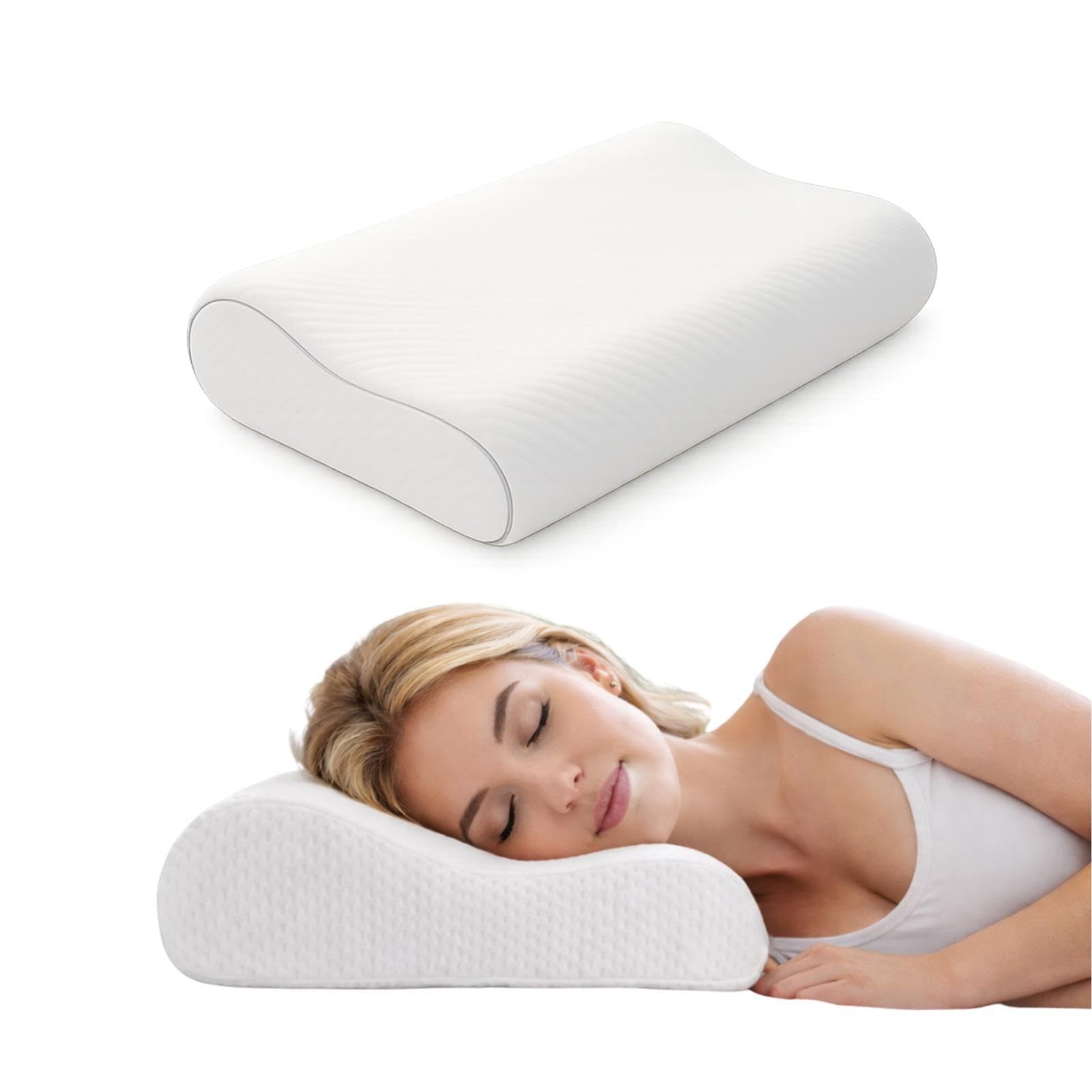 Willow & Sage Large Contour Memory Foam Pillow 60x40x10/12cm – Orthopaedic Cervical Neck Support Pillow – Ergonomic Design for Back & Side Sleeping – Breathable Removable Cover (Pack of 1)
