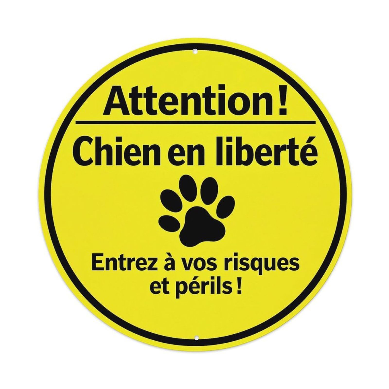 Attention Chien En Liberte Entrez A Vos Risques Et Perils Vintage Round Tin Sign Retro Metal Wall Decor Metal Poster, Home Bar Garage Cafe Wall Art Decoration 8x8Inches