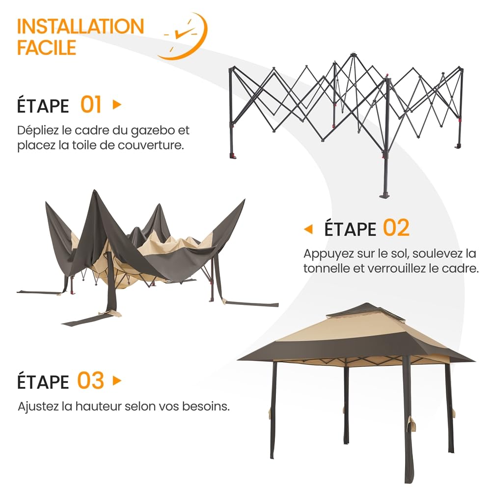 Yaheetech Tonnelle de Jardin 4×4 m Gazebo Abri Soleil Tente Pliante Autoportante avec Toiles Moustiquaires