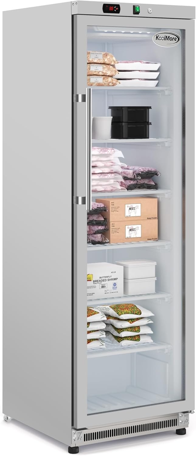 KoolMore 12 Cu. ft. Commercial Freezer with Glass Door in Stainless Steel - Manual Defrost (KM-MFD-12GSG)