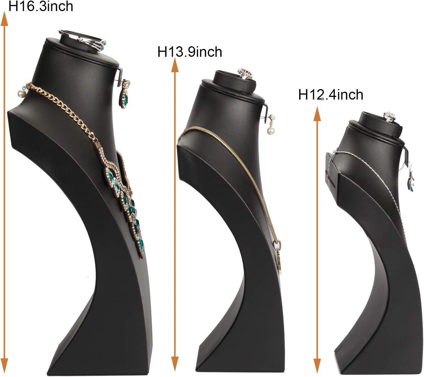 Jewelry Bust,Necklace Bust Jewelry Displays for Shows,Black Leather Bust for Jewelry Display,Jewelry Stand for Necklace,Bracelets,Earrings,Rings (H16.3inch)
