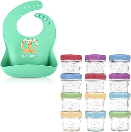Paquete de 12 baberos de silicona para bebés y recipientes de vidrio para alimentos para bebés, babero de silicona fácil de limpiar para bebés,