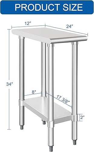 Miniatura 2 de HARDURA Mesa de acero inoxidable de 24 x 12 pulgadas con estante inferior y patas galvanizadas, mesa de trabajo de preparación comercial resistente