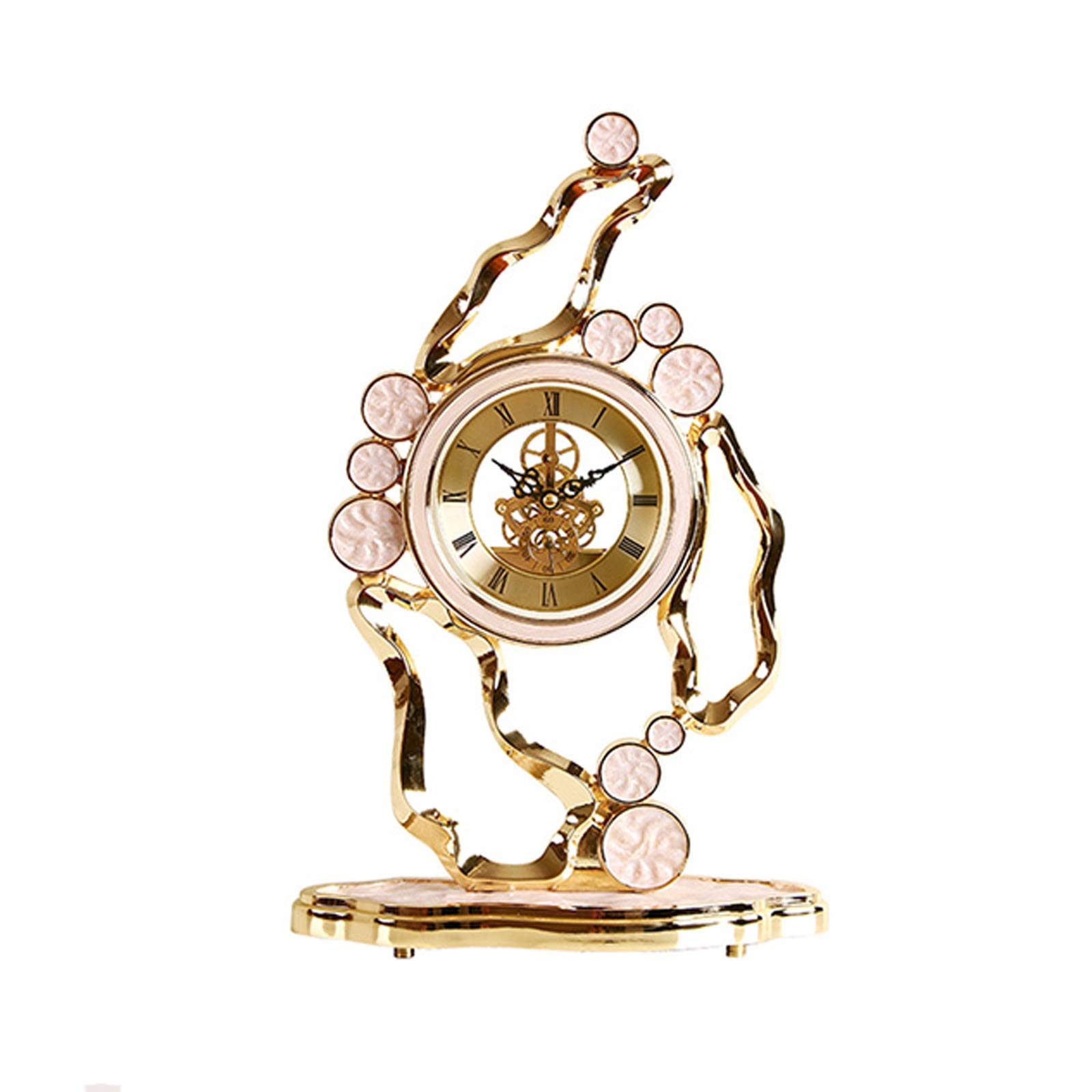 QINGGANG-0224 Mantel Clock Household Creative Table Clock Vintage Silent Desk Pendant For Bedroom Living Room Office(Pink)