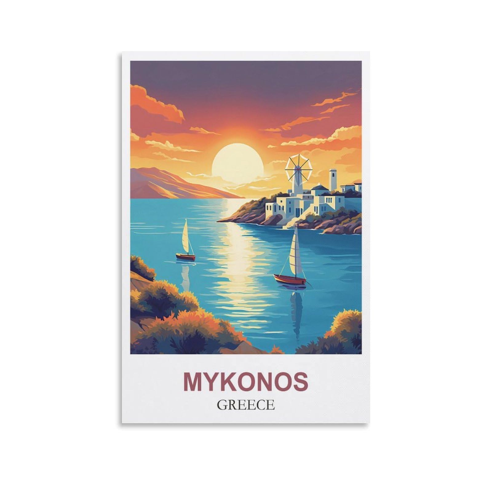 Clfmhnas Unframe-Style Mykonos Greece Vintage Travel Posters 12X18inch(30X45cm) Canvas Wall Art Prints