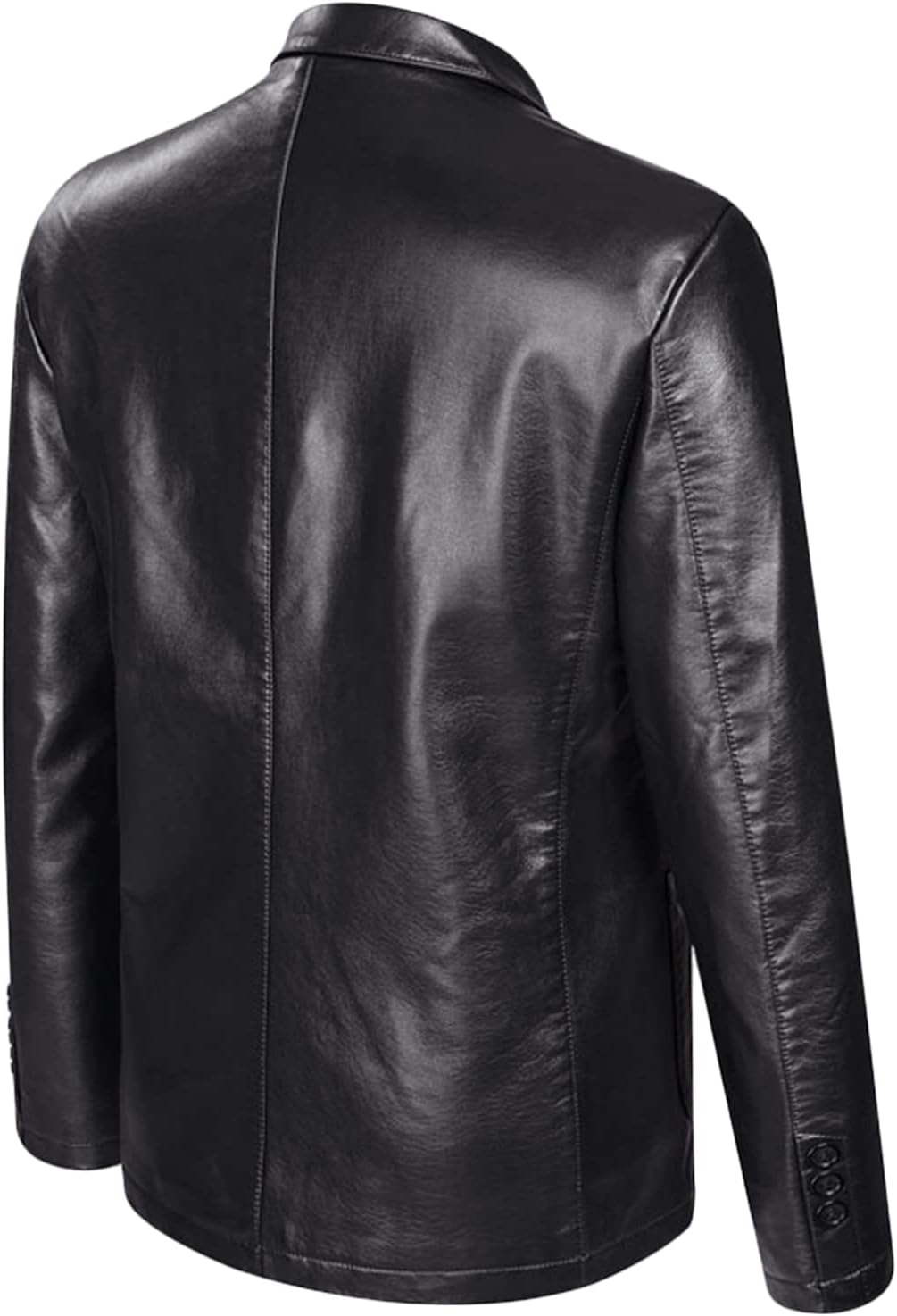 Mens Faux Leather Moto Blazer Classic Casual PU Leather Slim Jacket Stylish Motorcycle 2 Button Lapel Sport Coat (Black,195)