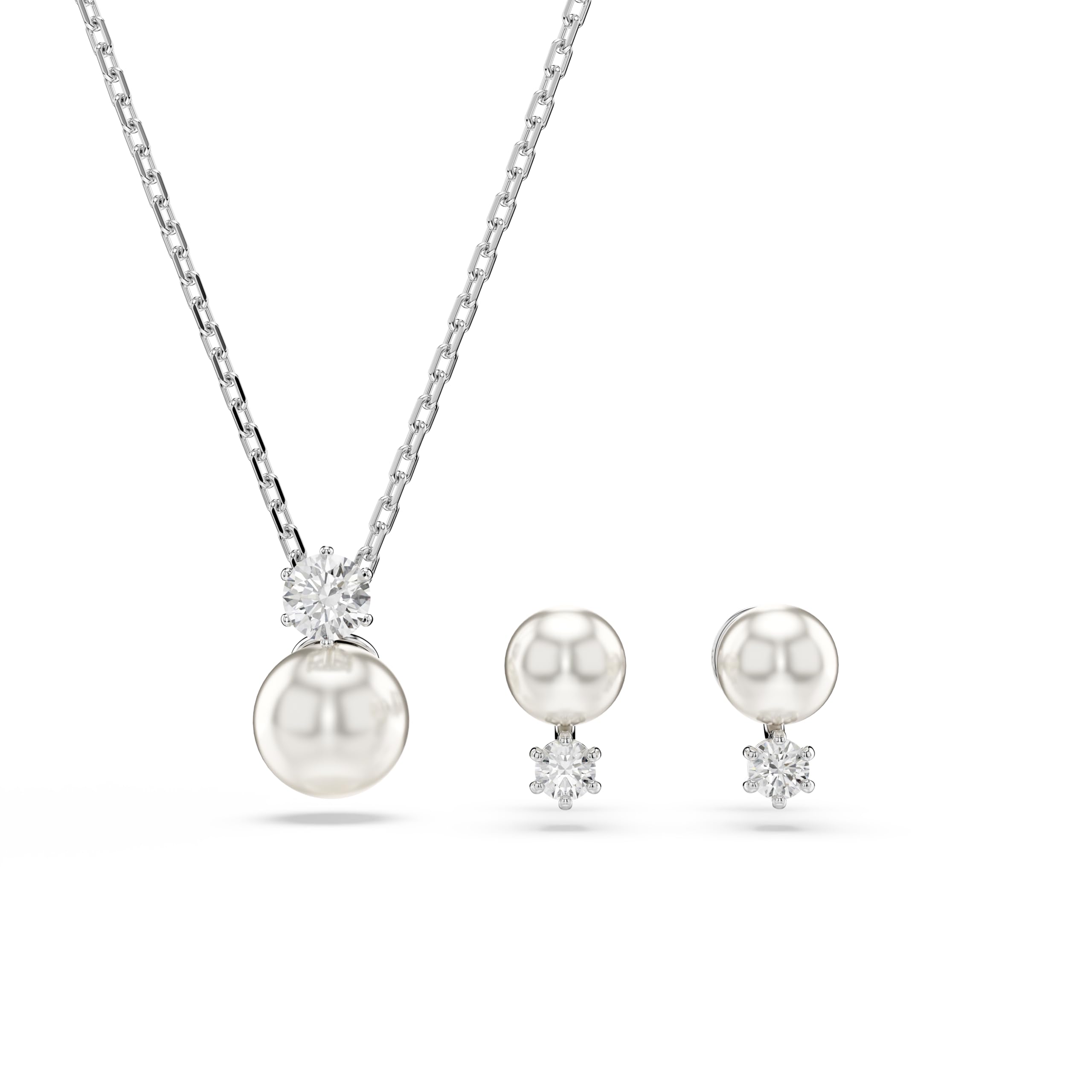 Swarovski Matrix set, Crystal pearl, Round cut, White, Rhodium plated
