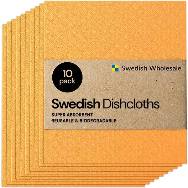 Image of Swedish Dishcloth Cellulose Sponge Cloths - Bulk 10 Pack of Eco-Friendly No Odor Reusable Cleaning Cloths for Kitchen - Absorbent Dish Cloth Hand Towel (10 Dishcloths - Orange)