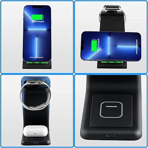 Miniatura 5 de Cargador inalámbrico para iPhone, YOCUNKER 3 en 1 Qi estación de carga inalámbrica rápida para múltiples dispositivos Apple Watch Series 7SE65432,